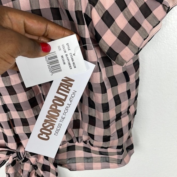NWT Cosmo Dress the Population Gingham Cropped Blouse - Picture 6 of 7